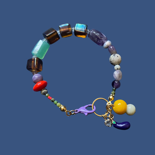 Baba Ghanoush | Eggplant Detailed Glass and Amethyst Gemstone Bracelet