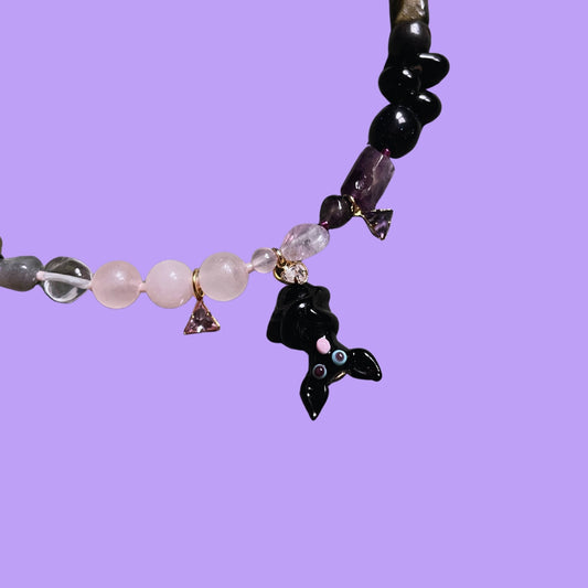 Batsilicious | Glass and Jasper Gemstone Necklace with Bat Charm