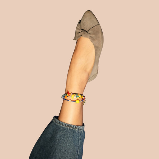 Celene | Glass and Gemstone Beaded Moon Figure Lapis Lazuli Anklet