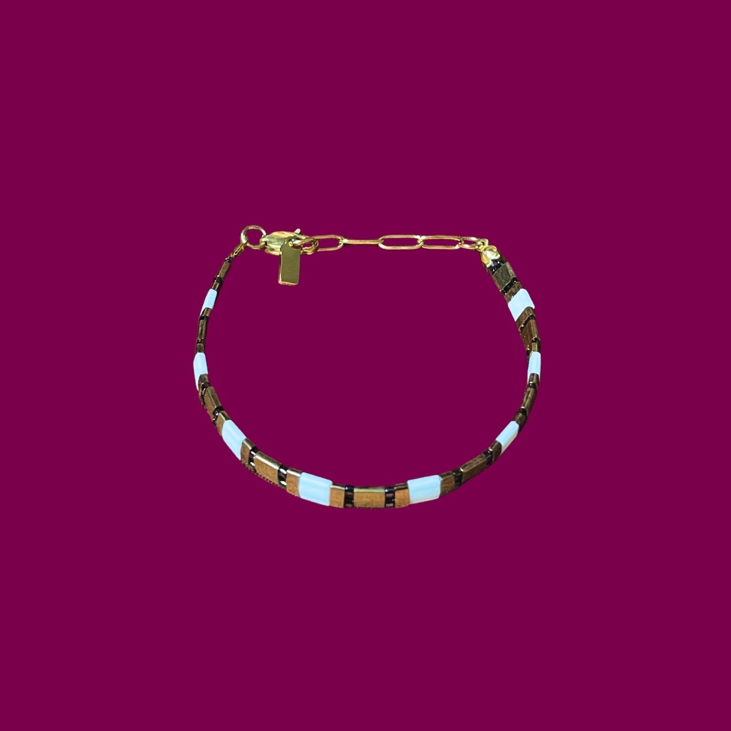 Crown | Cream and Bronze Detailed Miyuki Tila Beaded Bracelet