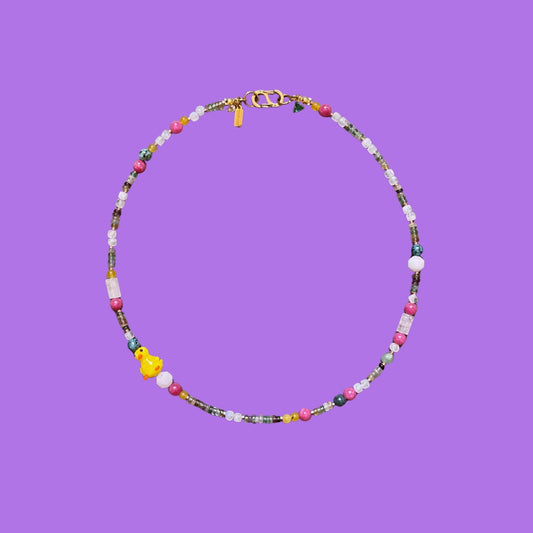 Duckling Baby | Civciv Ördek Figürlü Florit ve Ay Taşı Doğaltaş Kolye