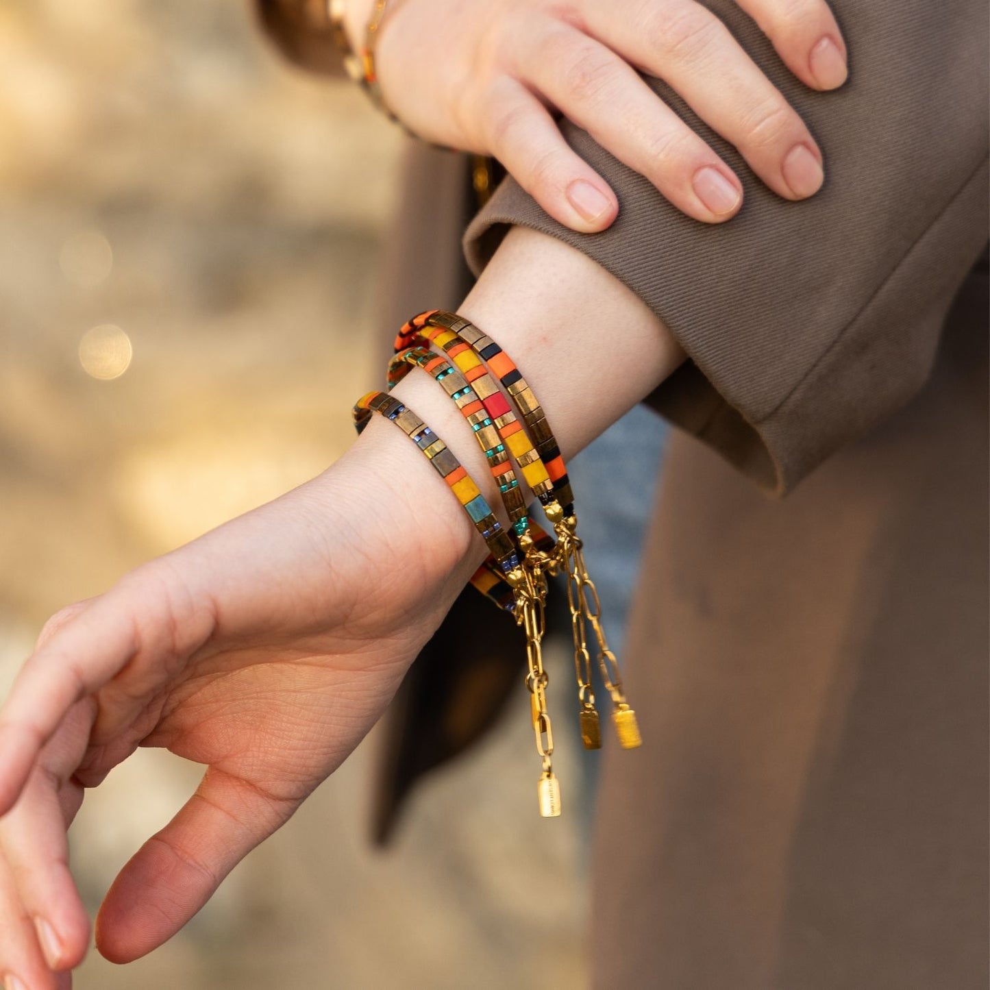 Solar Eclipse | Warm-Colored Bronze Detailed Miyuki Tila Beaded Bracelet