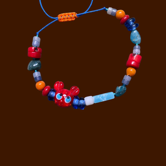 Miss Crab | Glass and Gemstone Beaded Adjustable Crab Figure Bracelet