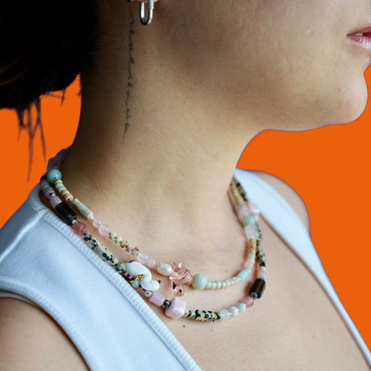 Nathalie | Glass Beaded Gemstone Necklace with Swan Figure