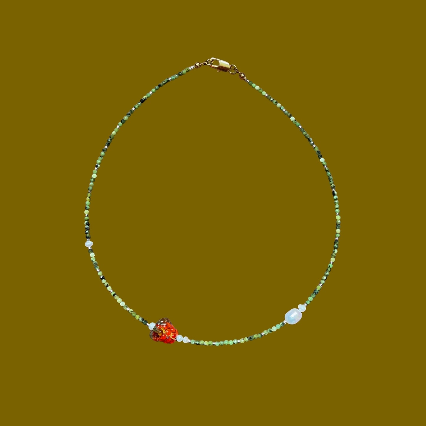 Jam | Raspberry or Blackberry Fruit Charm Pearl Gemstone Necklace