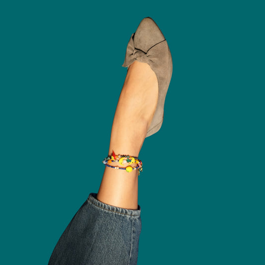 Saint Tropez | Summer Themed Lemon Figure Pearl, Coral and Lapis Lazuli Anklet