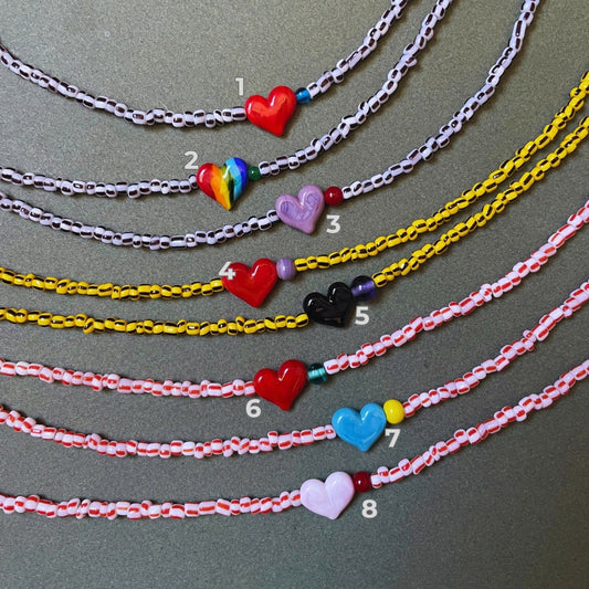 Small Talk | Murano Heart Figured Striped Glass Necklace