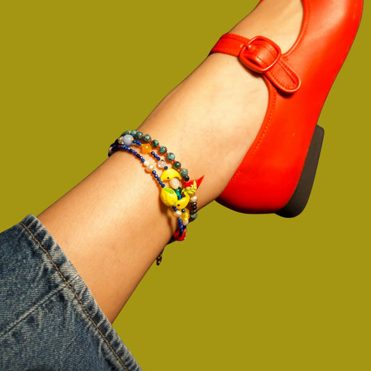Spice Up | Chili Pepper Figure Black Pearl Gemstone Anklet