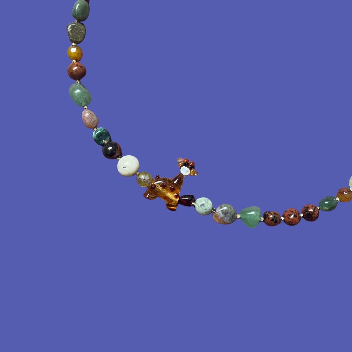 Giraffe | Glass Beaded Gemstone Necklace with Giraffe Figure