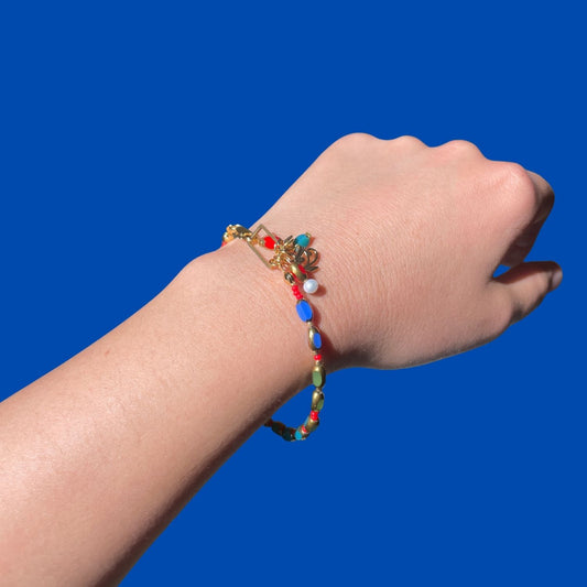 Nile Blue | Pearl Detailed Czech Glass Beaded Eye of Ra Bracelet