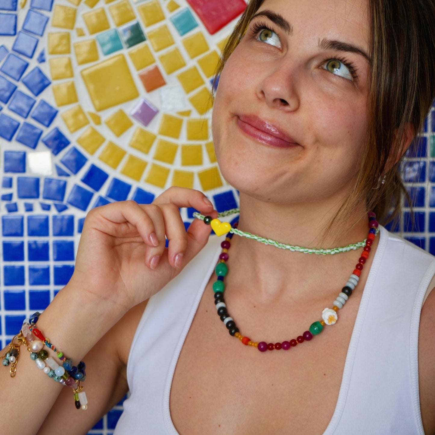 Small Talk | Murano Heart Figured Striped Glass Necklace