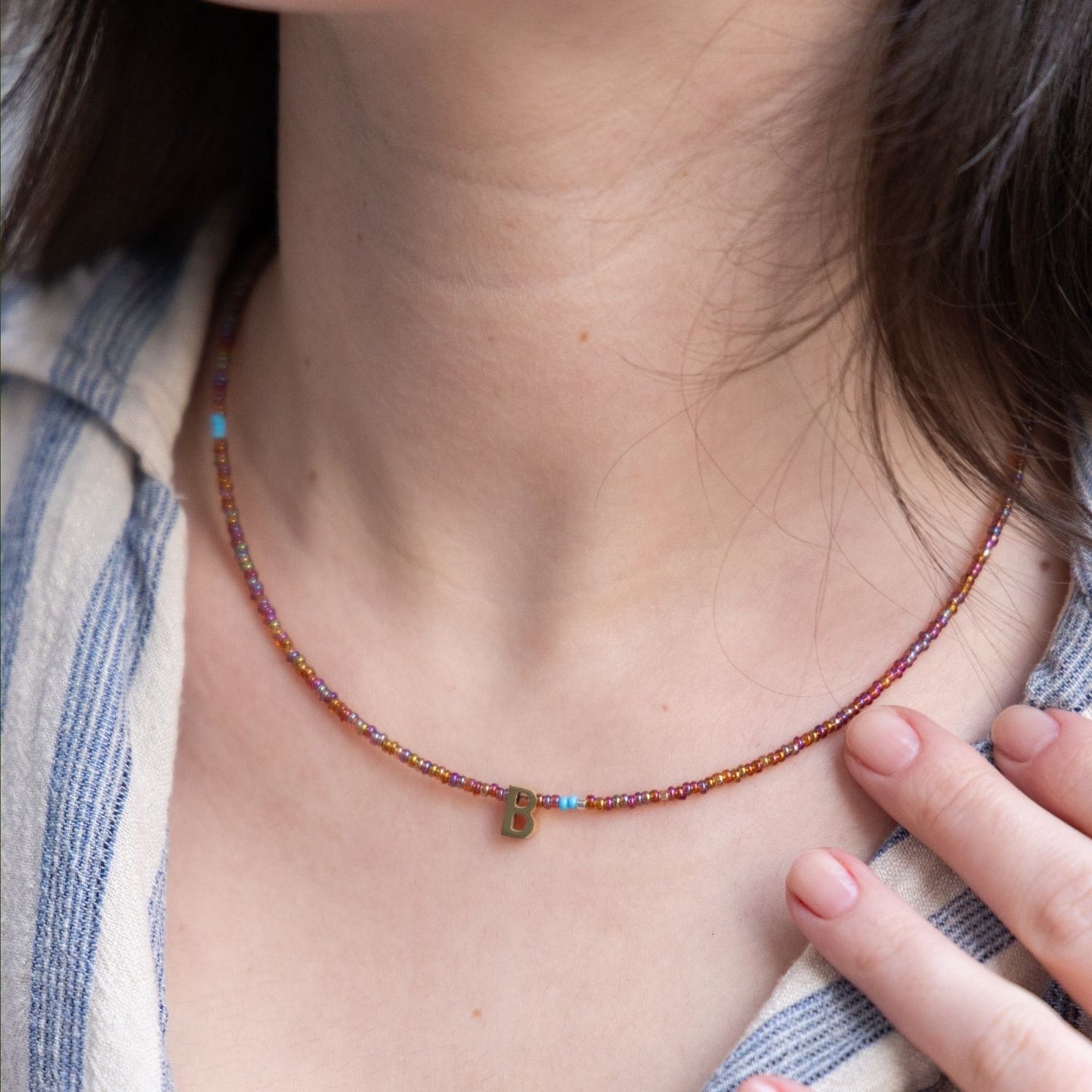 Yours Truly | Delicate Glass Bead Necklace with Stainless Steel Initial Charm