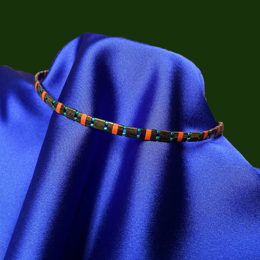 Ancient Glam | Bronze and Orange Detailed Miyuki Tila Beaded Choker Necklace