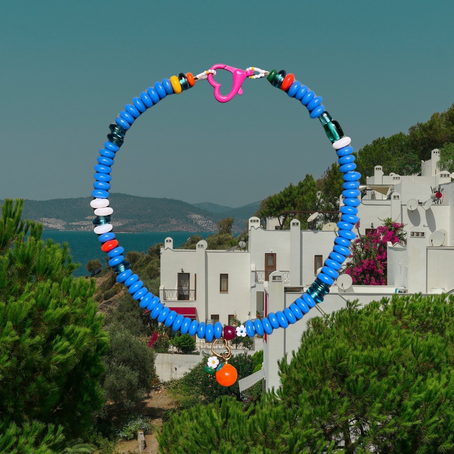 Bodrum | Mediterranean Themed Tangerine Figured Glass Necklace