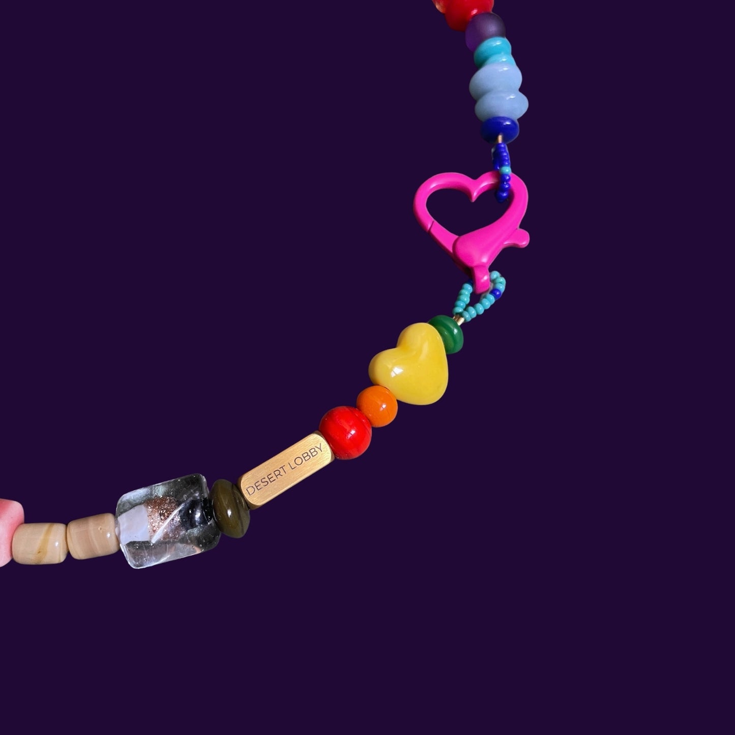 Bengi | Mixed Color Glass Necklace with Bee and Chili Pepper Figures