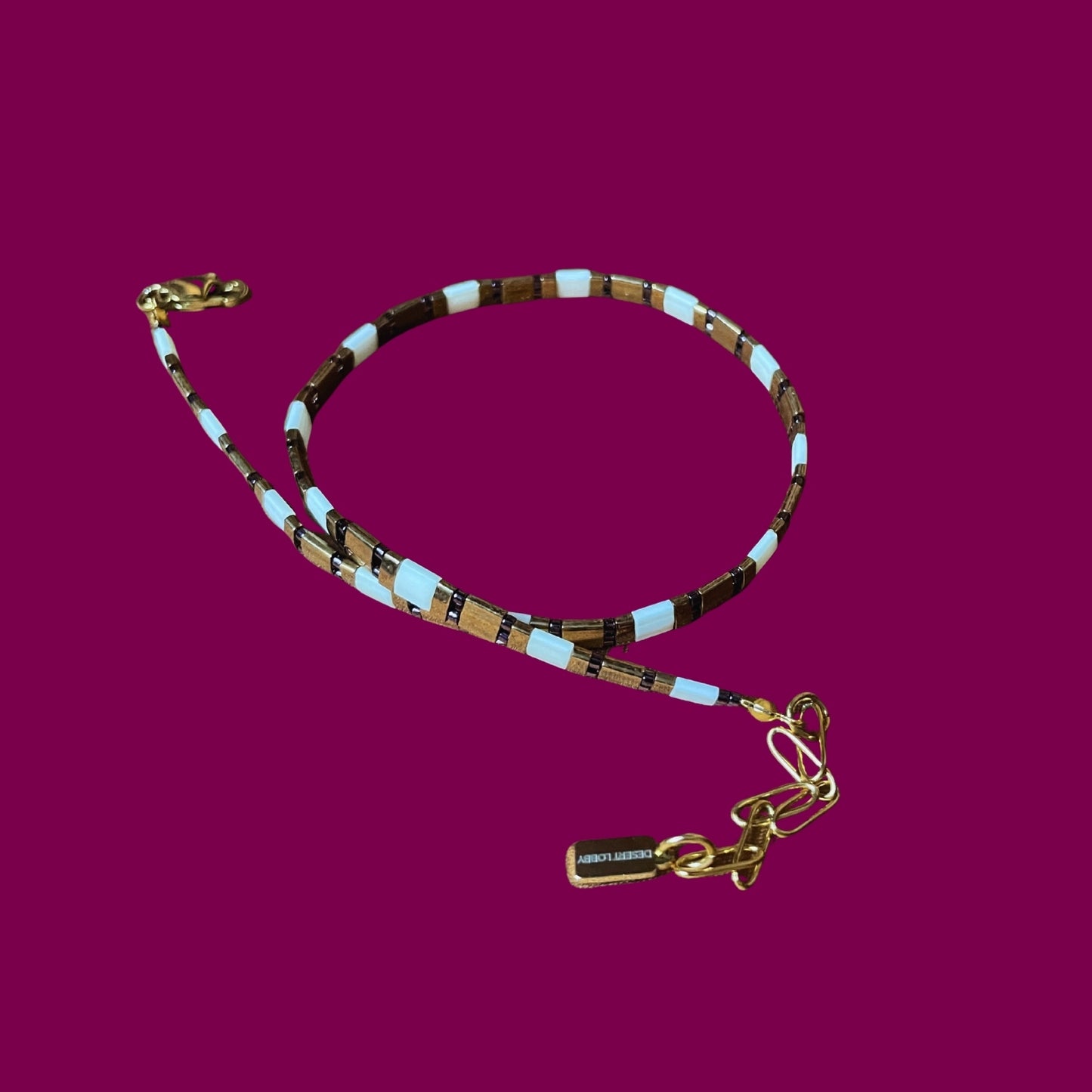 Crown | Krem ve Bronz Detaylı Miyuki Tila Boncuklu Choker Kolye