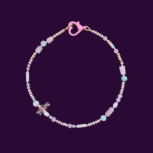 Flamingo | İncili Doğaltaşlı Cam Boncuklu Flamingo Figürlü Kolye