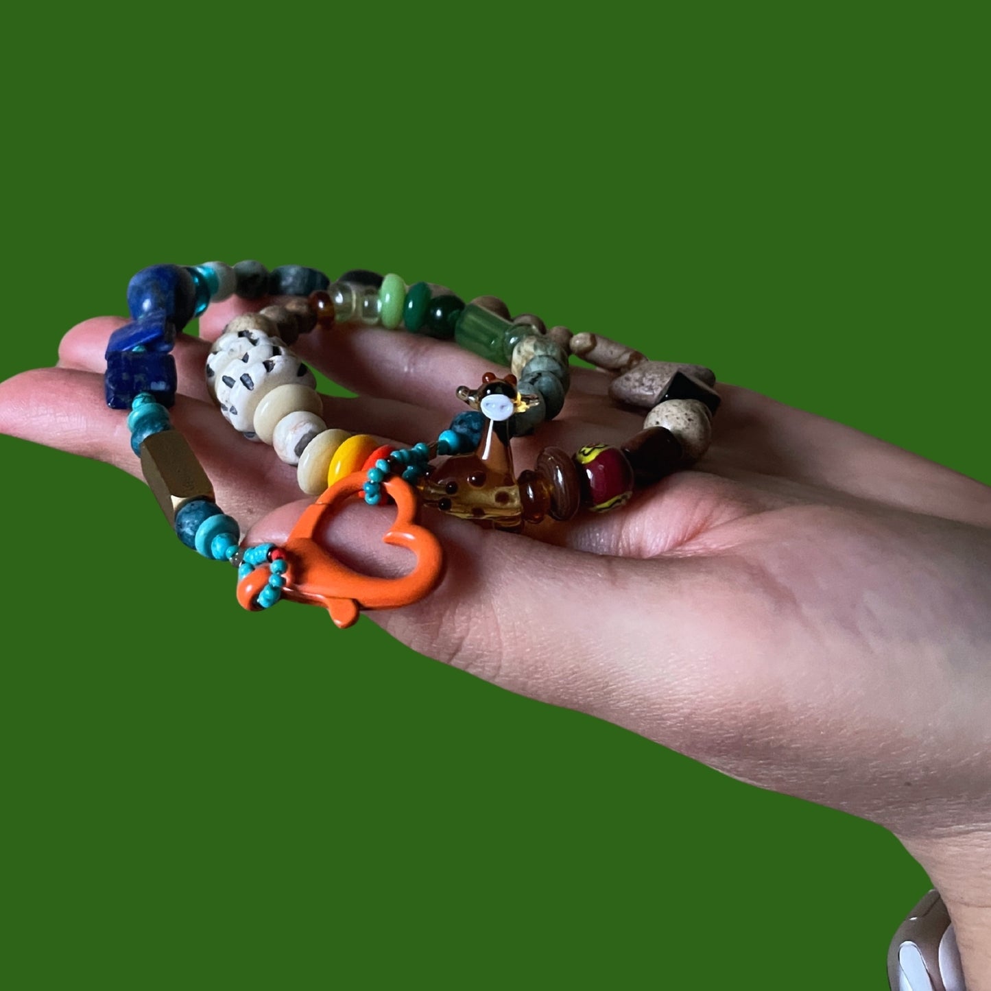 Giraffe | Doğaltaşlı Cam Boncuklu Zürafa Figürlü Kolye