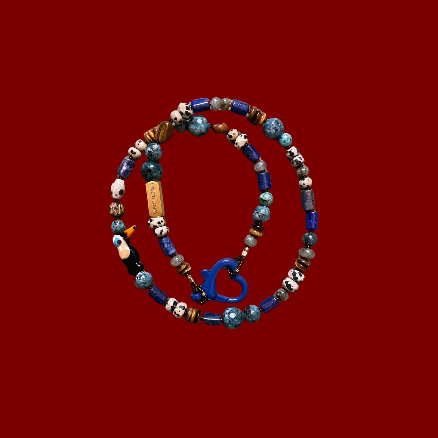 Jane | Tukan Kuşu Figürlü Lapis Lazuli ve Labradorit Doğaltaş Kolye