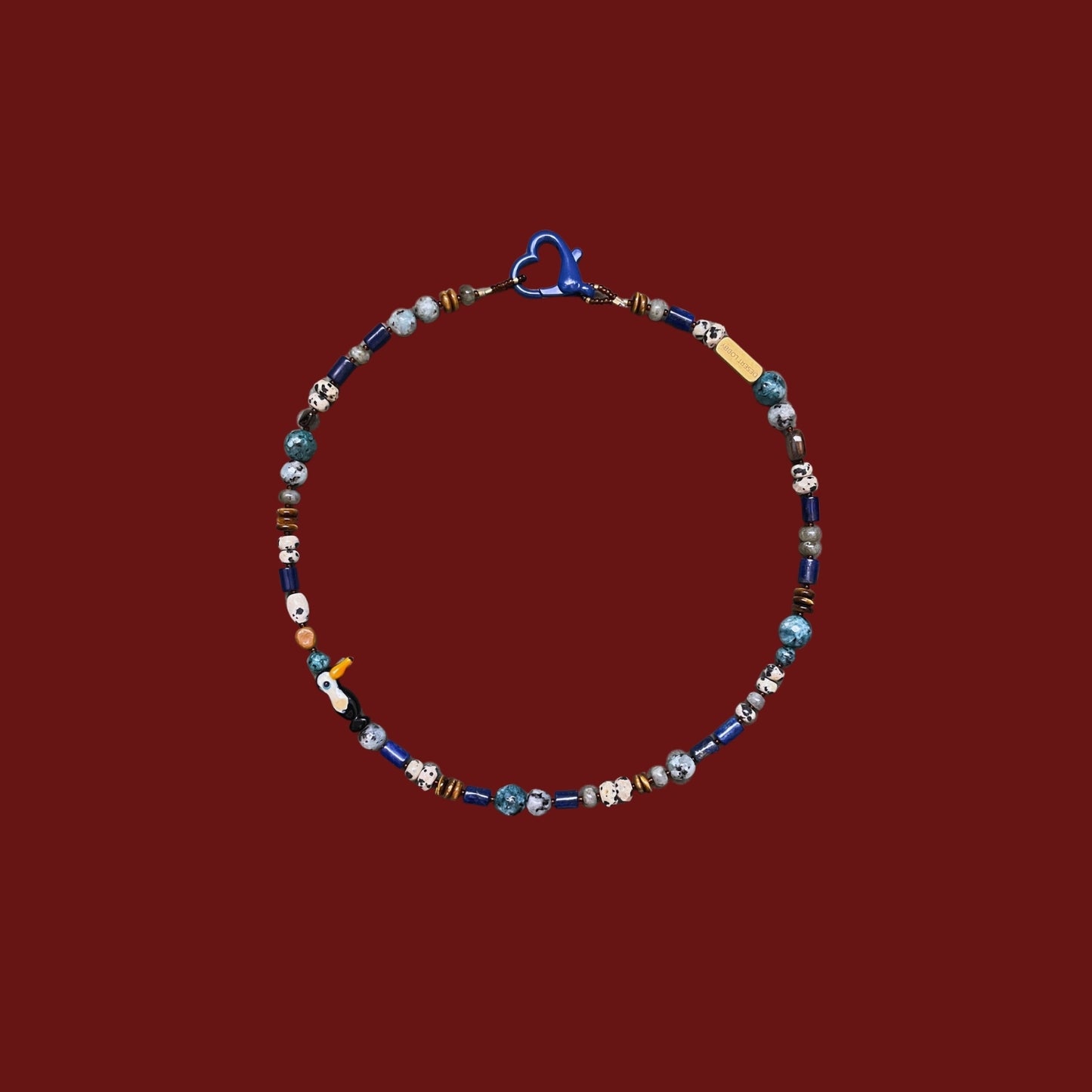 Jane | Tukan Kuşu Figürlü Lapis Lazuli ve Labradorit Doğaltaş Kolye