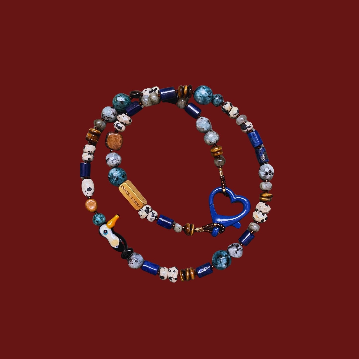 Jane | Tukan Kuşu Figürlü Lapis Lazuli ve Labradorit Doğaltaş Kolye
