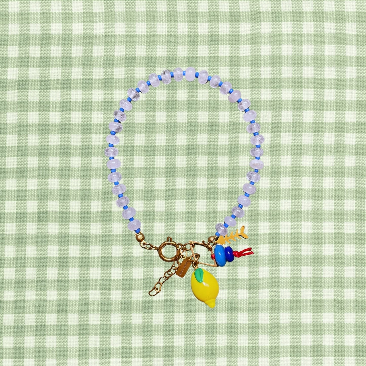 Fishbone | Quartz Anklet with Steel Fishbone and Murano Glass Lemon Charm