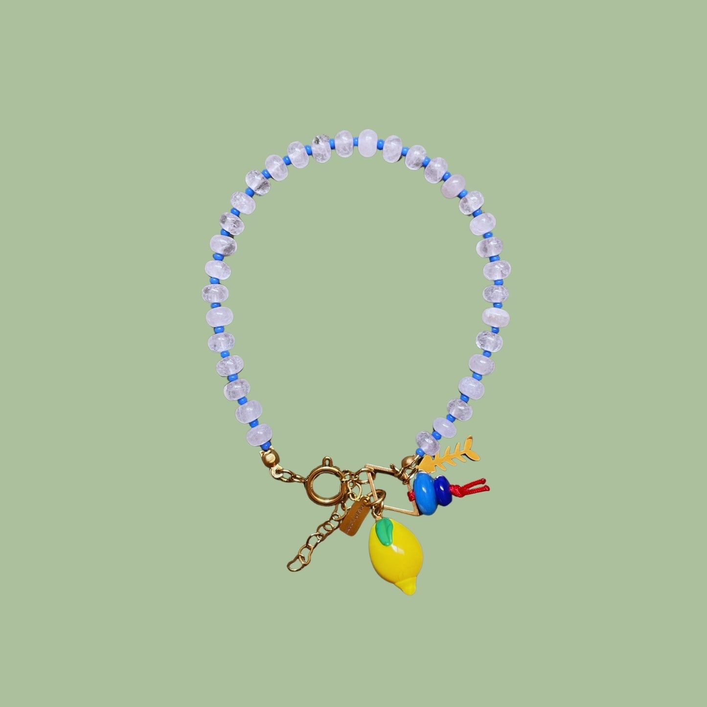 Fishbone | Quartz Anklet with Steel Fishbone and Murano Glass Lemon Charm