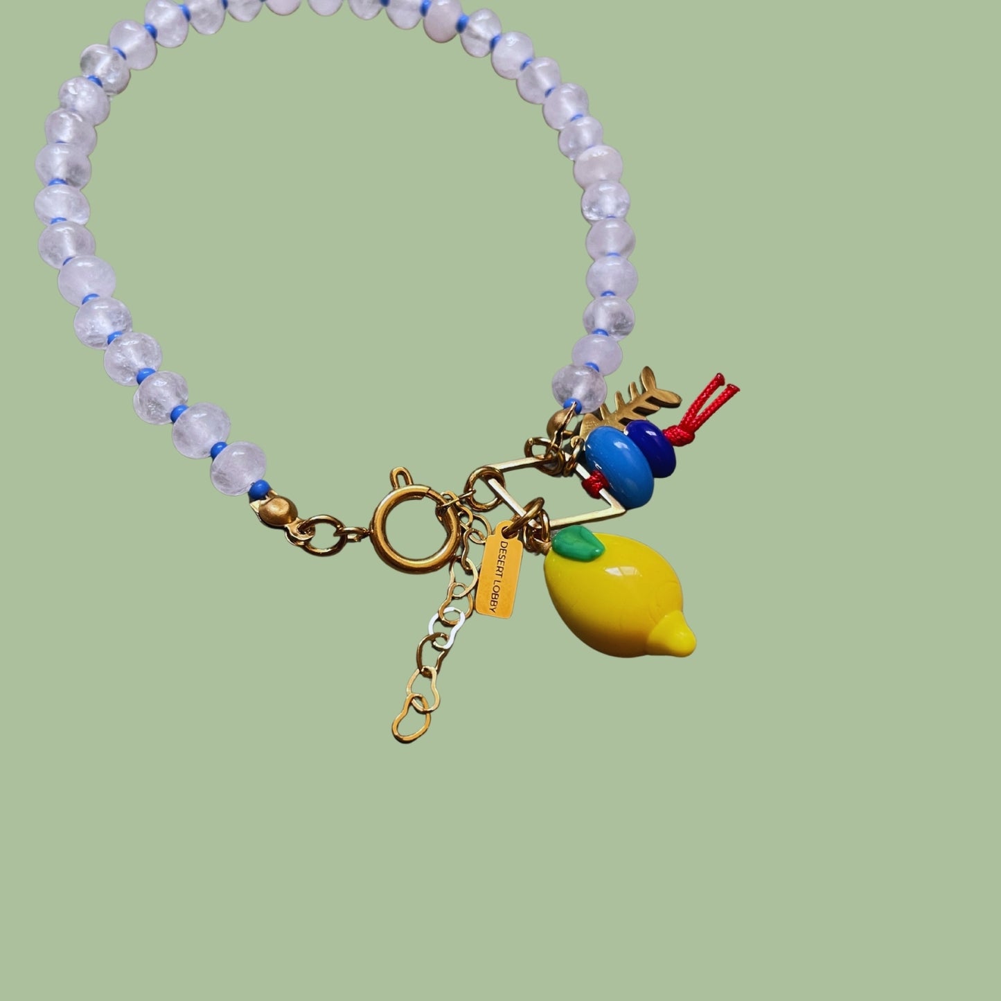 Fishbone | Quartz Anklet with Steel Fishbone and Murano Glass Lemon Charm