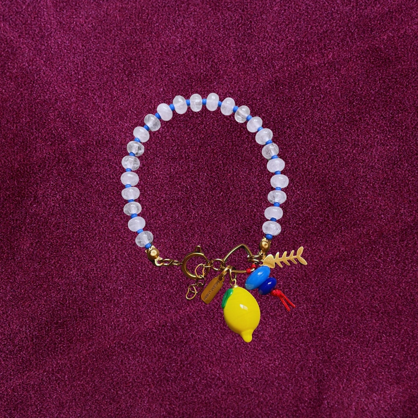 Fishbone | Quartz Bracelet with Steel Fishbone and Murano Glass Lemon Charm