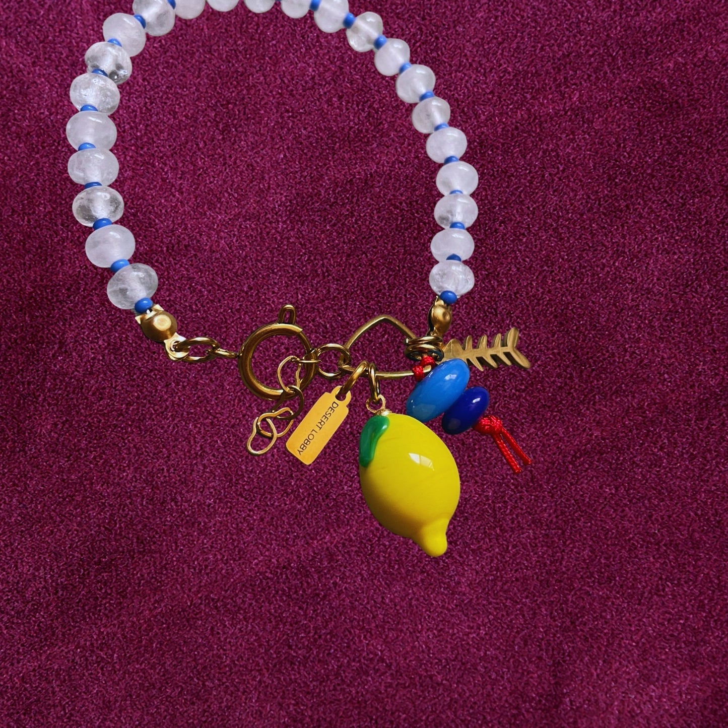 Fishbone | Quartz Bracelet with Steel Fishbone and Murano Glass Lemon Charm