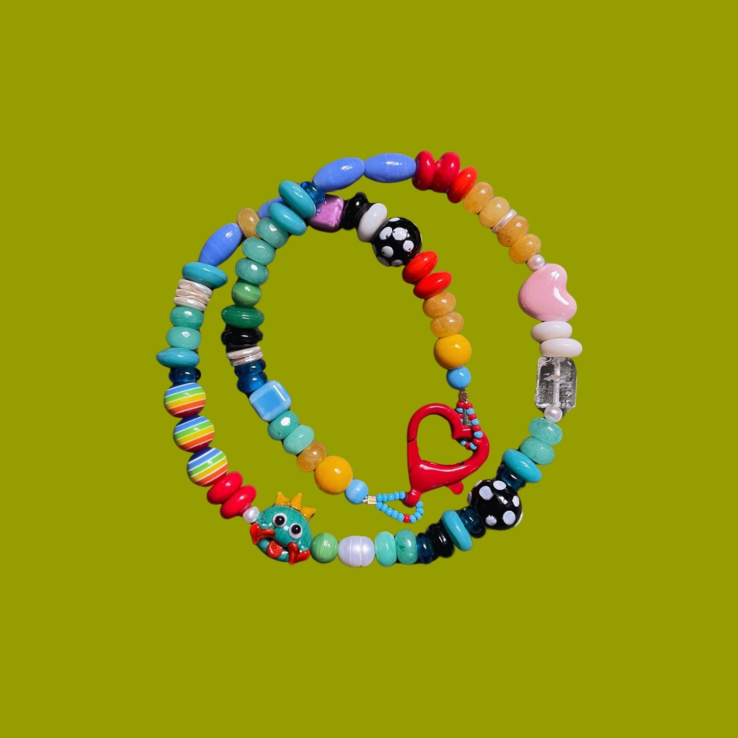 Kiss The Prince | Kurbağa Prens Figürlü Masalsı ve Eğlenceli İnci ve Cam Boncuklu Kolye