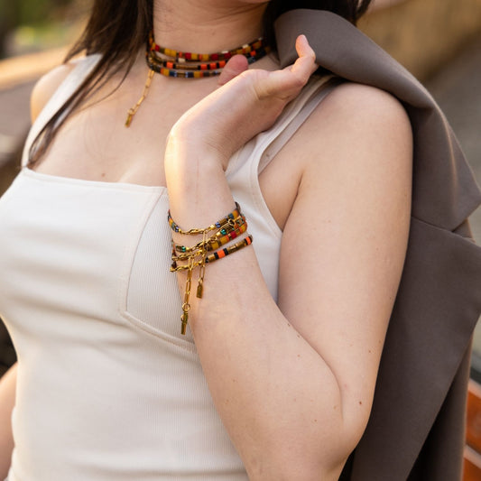 Solar Eclipse | Warm-Colored Bronze Detailed Miyuki Tila Beaded Bracelet