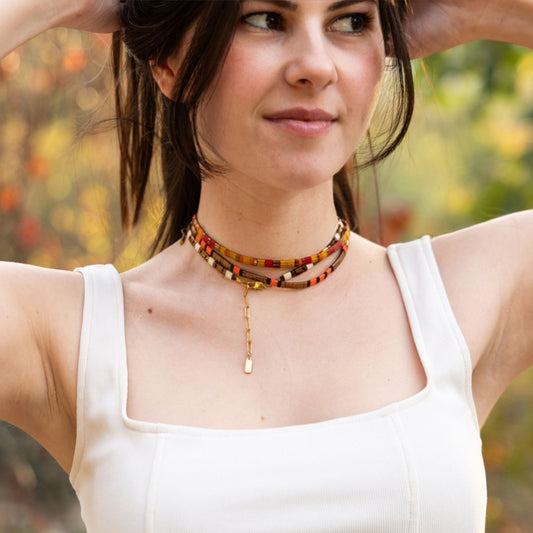 Solar Eclipse | Warm-Colored Bronze Detailed Miyuki Tila Beaded Choker Necklace
