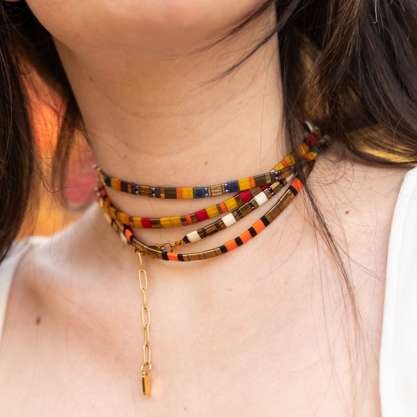 Tutankhamun | Ancient Egypt-Themed Bronze Miyuki Tila Beaded Choker Necklace