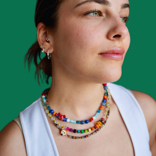 Miss Crab | Gemstone Necklace with Glass Crab Figure