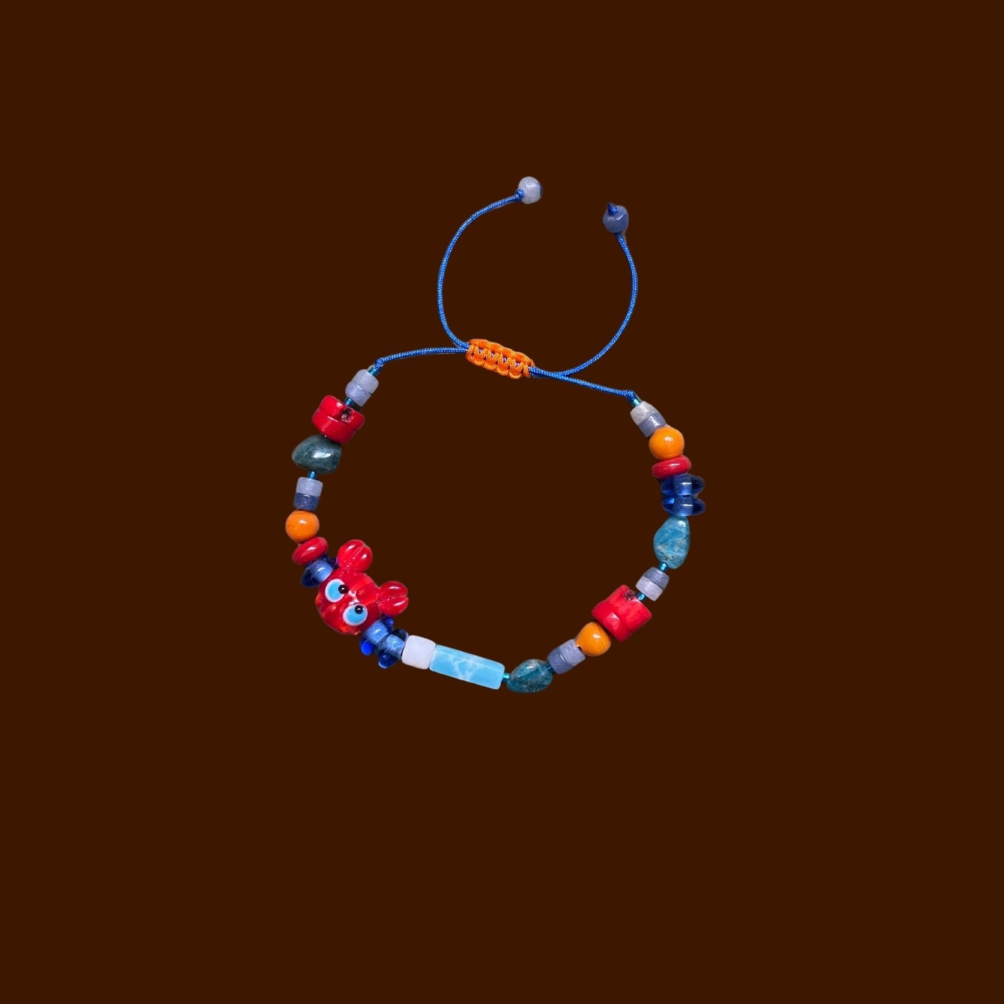 Miss Crab | Cam ve Doğaltaş Boncuklu Boyu Ayarlanabilir Yengeç Figürlü Bileklik