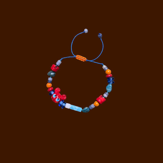 Miss Crab | Cam ve Doğaltaş Boncuklu Boyu Ayarlanabilir Yengeç Figürlü Bileklik