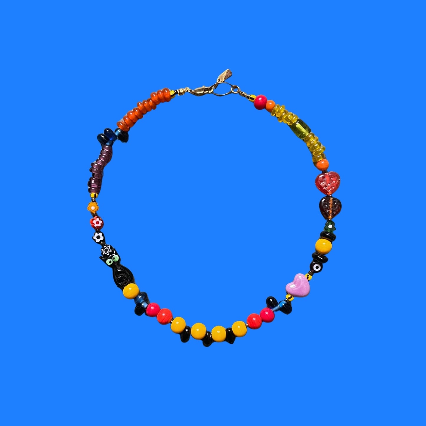 Paspas | Kara Kedi Figürlü Eğlenceli Cam Kolye