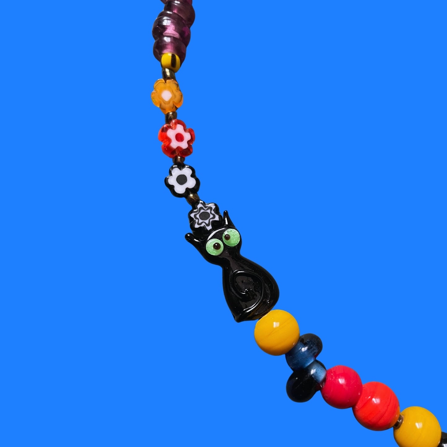 Paspas | Kara Kedi Figürlü Eğlenceli Cam Kolye