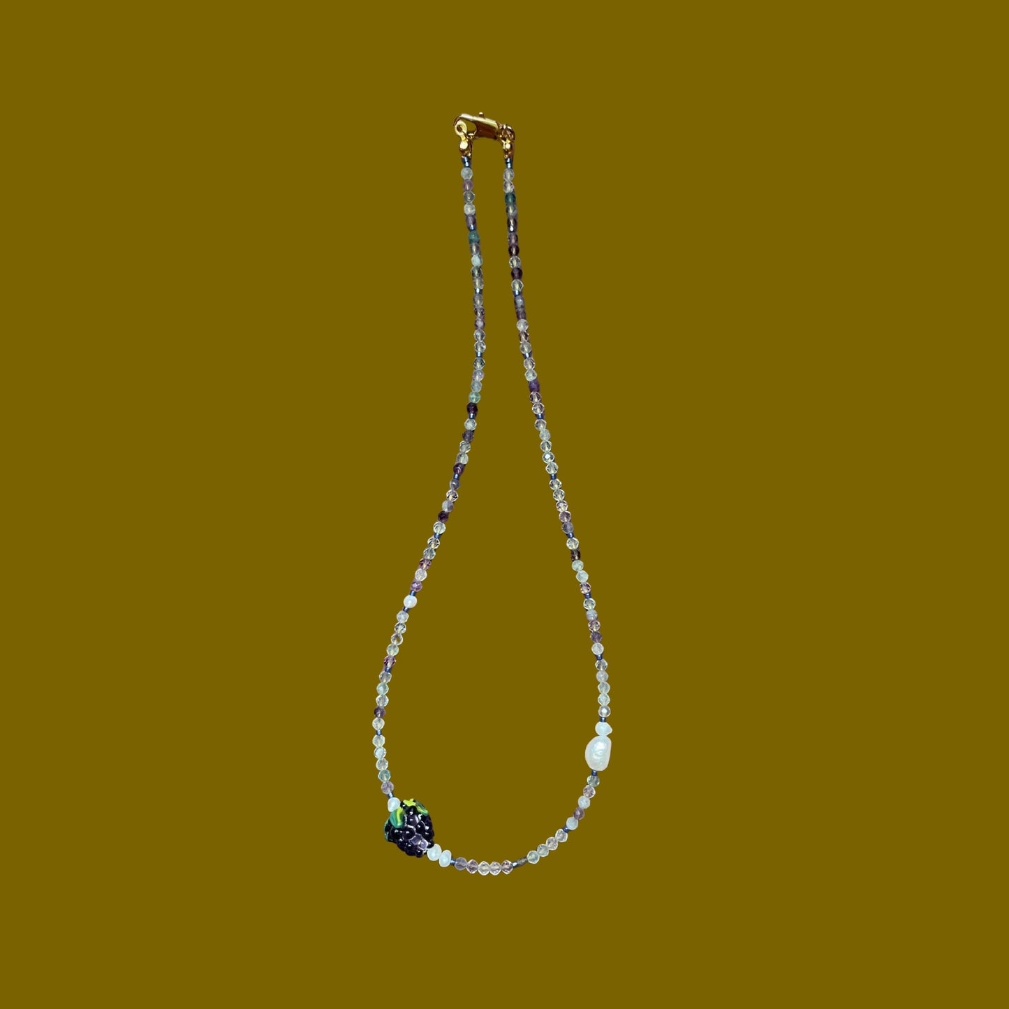 Reçel | Ahududu veya Böğürtlen Meyve Figürlü İncili Doğaltaş Kolye