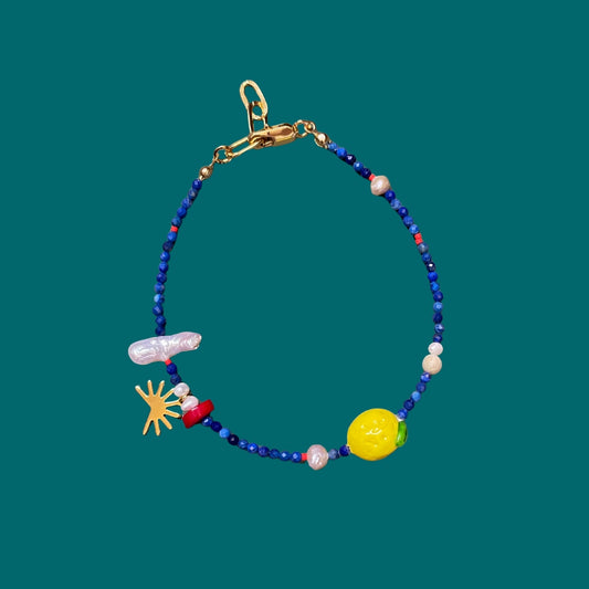 Saint Tropez | Yaz Temalı Limon Figürlü İnci, Mercan ve Lapis Lazuli Halhal