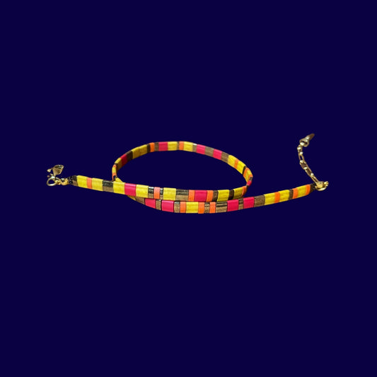 Solar Eclipse | Warm-Colored Bronze Detailed Miyuki Tila Beaded Choker Necklace