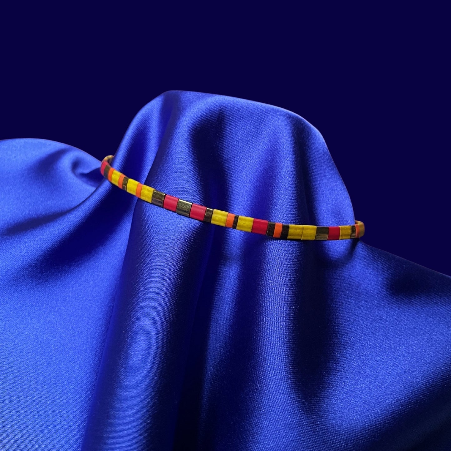 Solar Eclipse | Warm-Colored Bronze Detailed Miyuki Tila Beaded Choker Necklace
