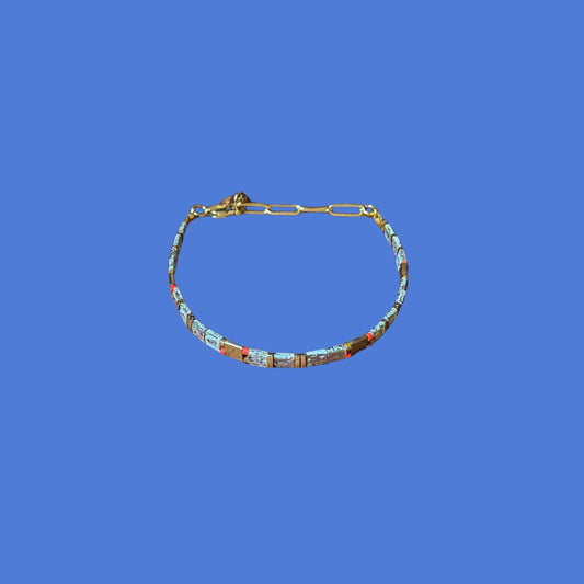 Turin | Beige Miyuki Tila Beaded Bracelet with Red and Bronze Details