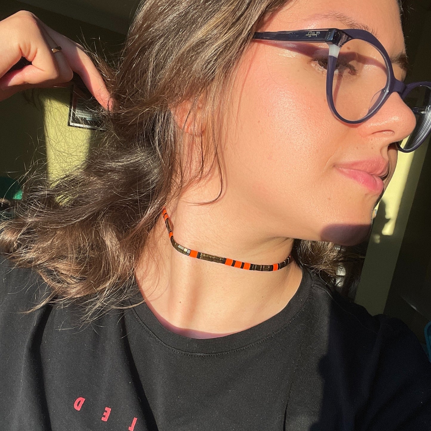 Tutankhamun | Antik Mısır Temalı Bronz Miyuki Tila Boncuklu Choker Kolye