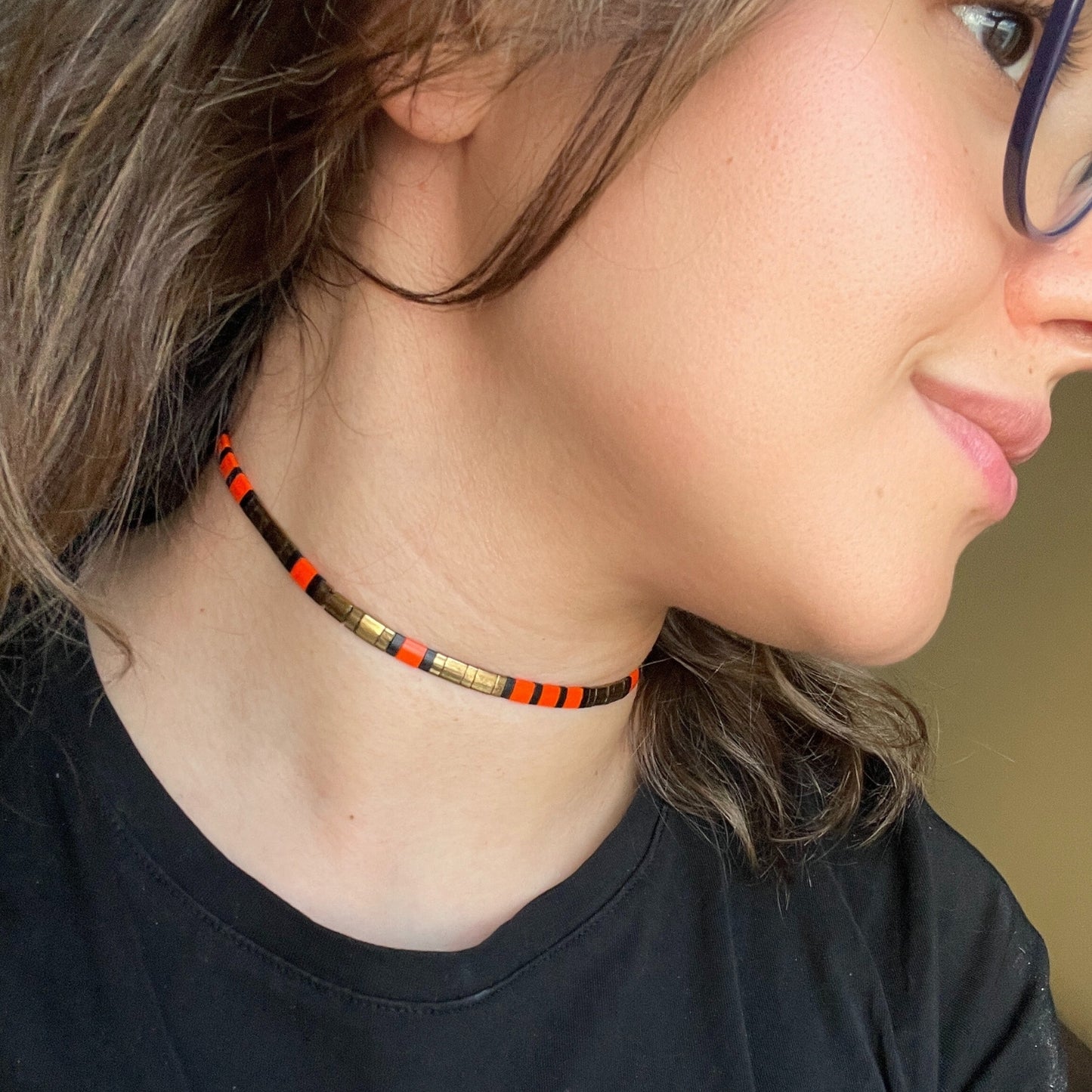Tutankhamun | Antik Mısır Temalı Bronz Miyuki Tila Boncuklu Choker Kolye