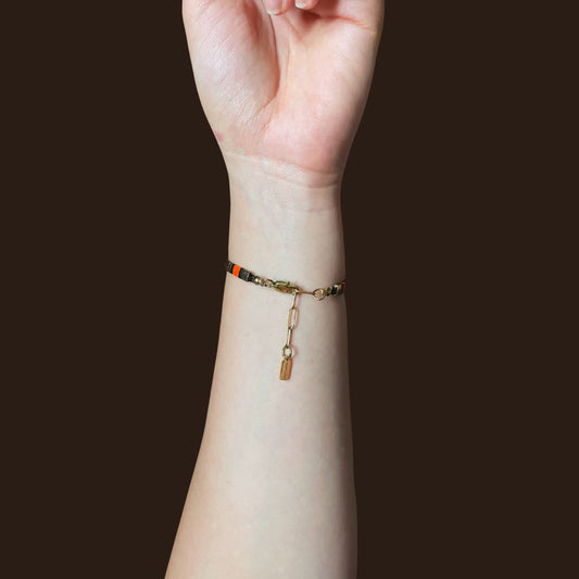 Ancient Glam | Bronze and Orange Detailed Miyuki Tila Beaded Bracelet