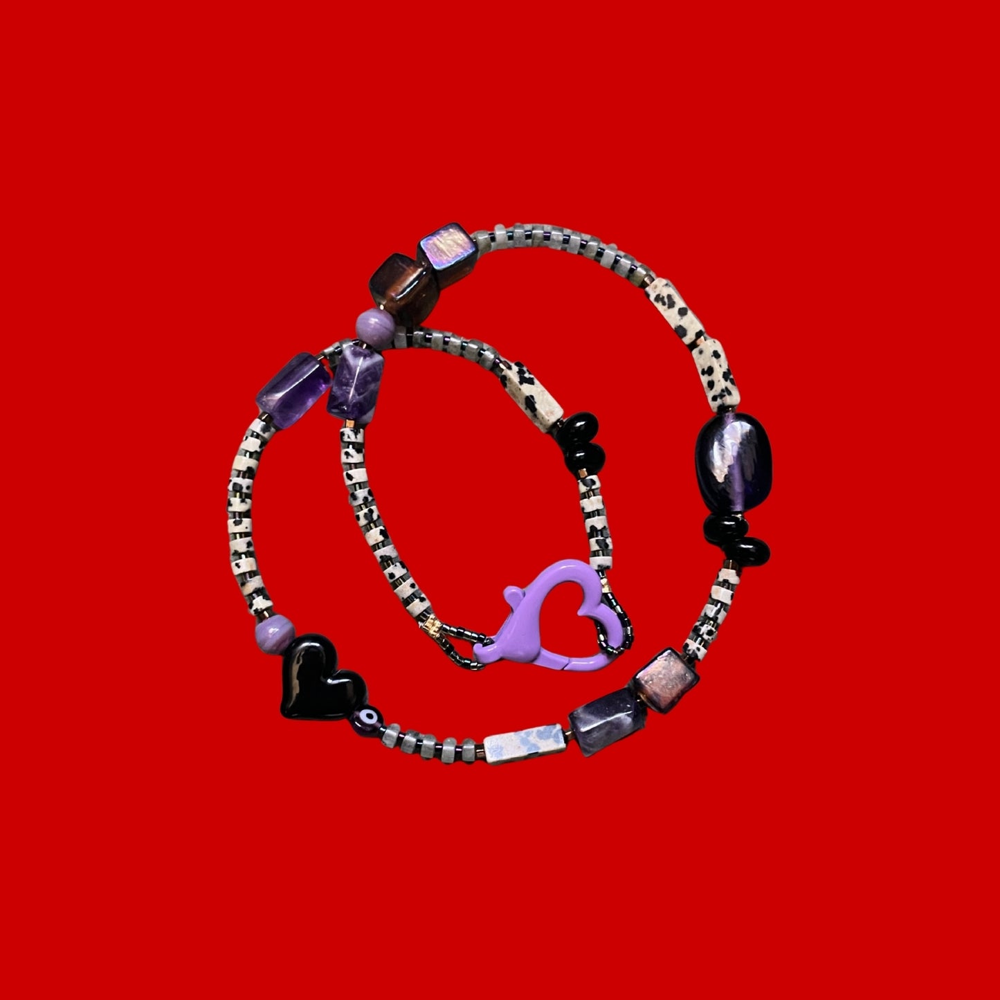 Voodoo | Doğaltaşlı Cam Boncuklu Ametist Jasper Kolye