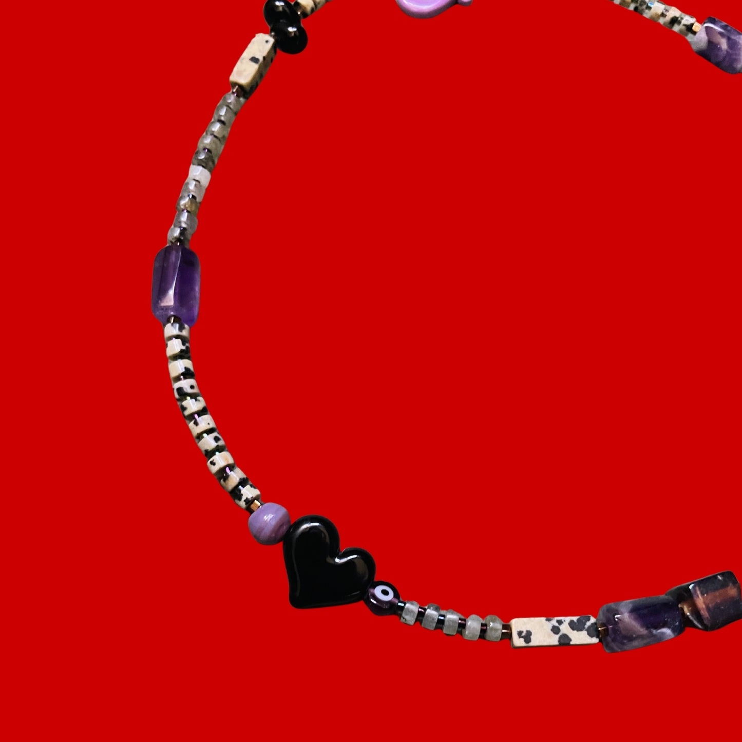 Voodoo | Doğaltaşlı Cam Boncuklu Ametist Jasper Kolye